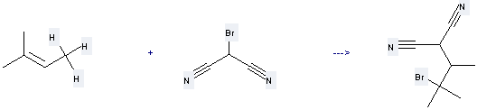 2-Methyl-2-butene can be used to produce 3-Brom-2.3-dimethyl-1.1-dicyan-butan at the temperature of 25 °C